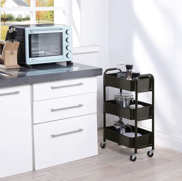 Alt view image 4 of 6 - 3-Tier Delicate Compact Rolling Metal Storage Organizer - Mobile Utility Cart Kitchen/Under Desk Cart with Caster Wheels - BLK (15.35" X 10.24" X 26.8"H)