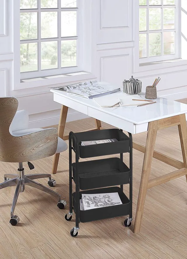 Alt view image 5 of 6 - 3-Tier Delicate Compact Rolling Metal Storage Organizer - Mobile Utility Cart Kitchen/Under Desk Cart with Caster Wheels - BLK (15.35" X 10.24" X 26.8"H)