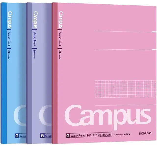 Main image of Composition Notebooks, 3 Pack Campus 9-3/4" x 7-1/2" Comp Book with Graph Paper 5x5, 80 Sheets, Pink Blue Lavender Journal Notebook for School Work Study Note Taking (WSG-NO-308CG3×3)