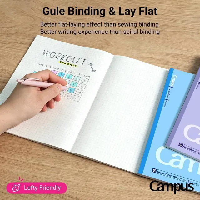 Alt view image 4 of 7 - Composition Notebooks, 3 Pack Campus 9-3/4" x 7-1/2" Comp Book with Graph Paper 5x5, 80 Sheets, Pink Blue Lavender Journal Notebook for School Work Study Note Taking (WSG-NO-308CG3×3)