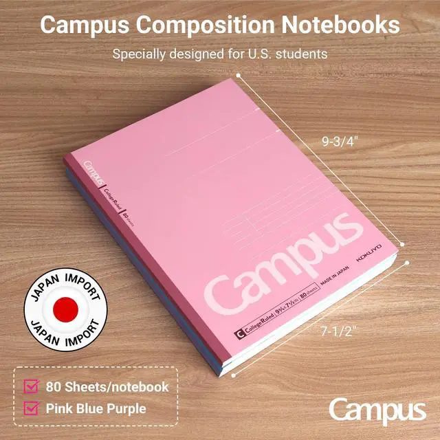 Alt view image 7 of 7 - Composition Notebooks, 3 Pack Campus 9-3/4" x 7-1/2" Comp Book with Graph Paper 5x5, 80 Sheets, Pink Blue Lavender Journal Notebook for School Work Study Note Taking (WSG-NO-308CG3×3)
