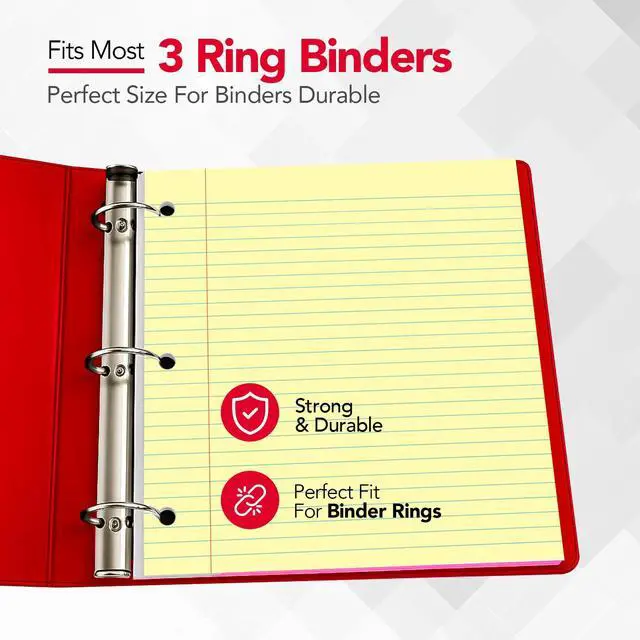 Alt view image 3 of 7 - Loose Leaf Notebook Paper, Wide Ruled, 300 Sheets Per Lined Paper, 8" x 10.5", 3 Hole Punched for 3 Ring Binder, Canary, Made In USA