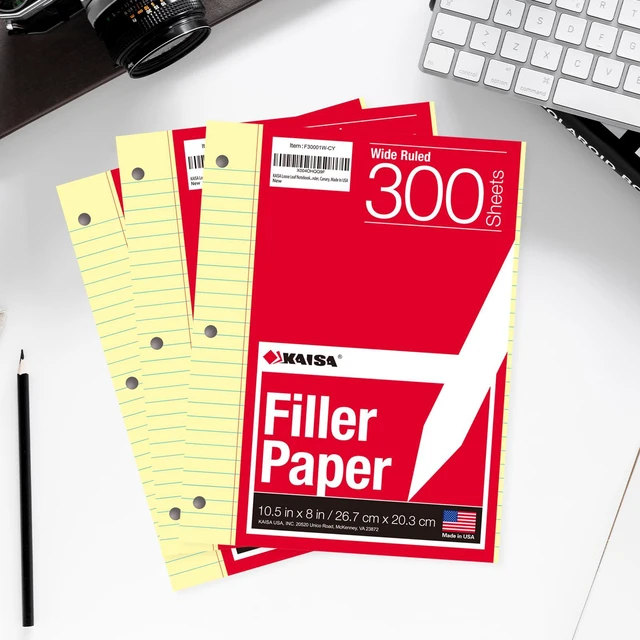 Alt view image 5 of 7 - Loose Leaf Notebook Paper, Wide Ruled, 300 Sheets Per Lined Paper, 8" x 10.5", 3 Hole Punched for 3 Ring Binder, Canary, Made In USA