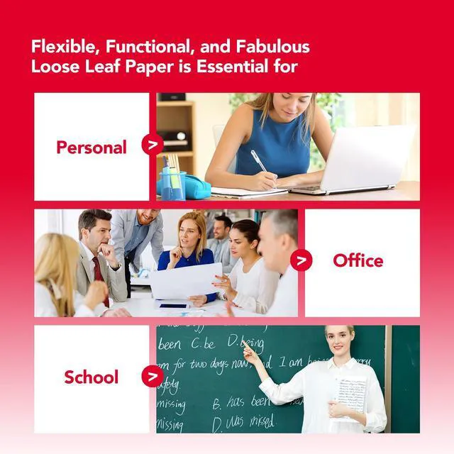 Alt view image 6 of 7 - Loose Leaf Notebook Paper, Wide Ruled, 300 Sheets Per Lined Paper, 8" x 10.5", 3 Hole Punched for 3 Ring Binder, Canary, Made In USA