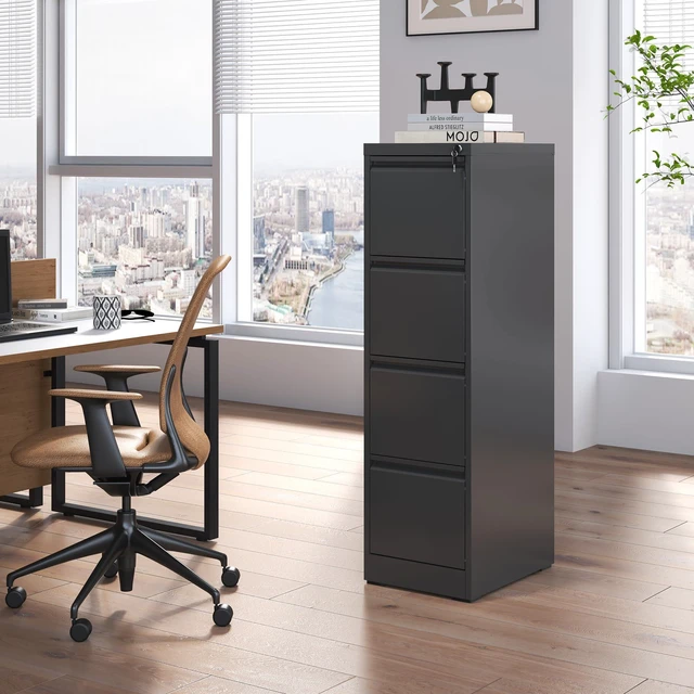 Alt view image 2 of 6 - 4 Drawer File Cabinet with Lock,Metal File Cabinet for Home Office Black Vertical Filing Cabinets Heavy Duty Office Storage Cabinets for Letter/Legal/A4/F4 Size File, Assembly Required