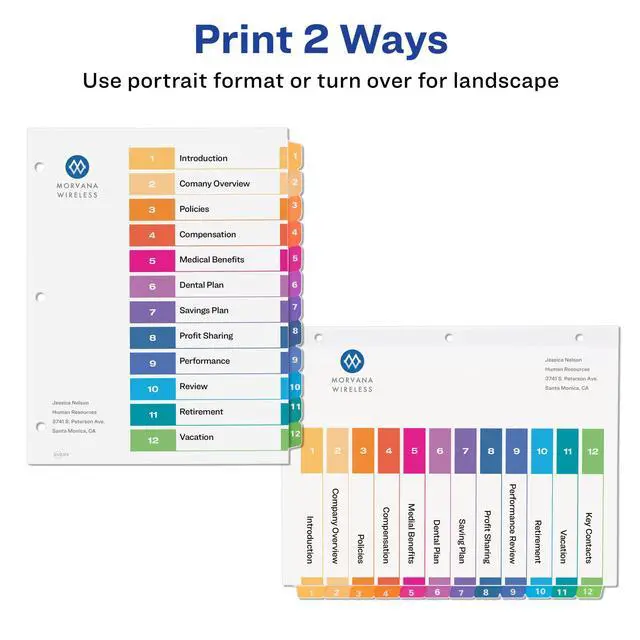 Alt view image 3 of 7 - 12 Tab Dividers for 3 Ring Binders, Customizable Table of Contents, Multicolor Tabs, 6 Sets (11196) (Pack of 6)