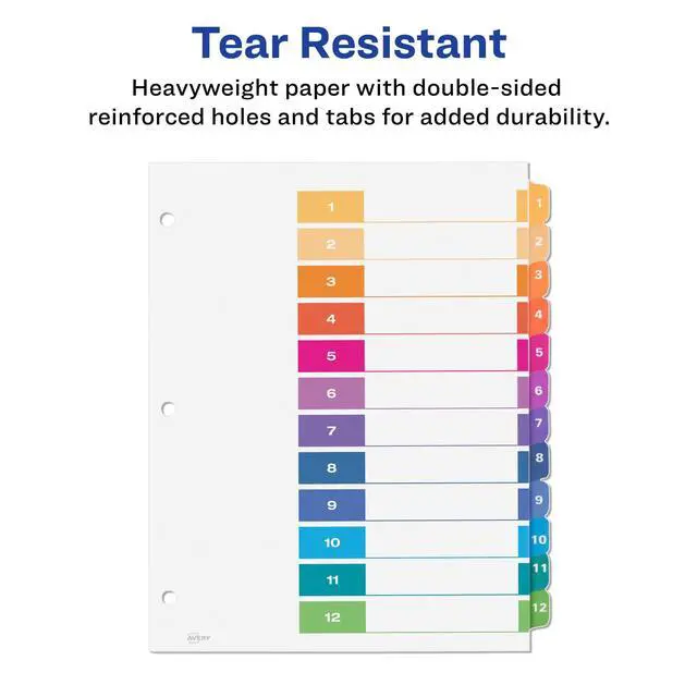 Alt view image 5 of 7 - 12 Tab Dividers for 3 Ring Binders, Customizable Table of Contents, Multicolor Tabs, 6 Sets (11196) (Pack of 6)