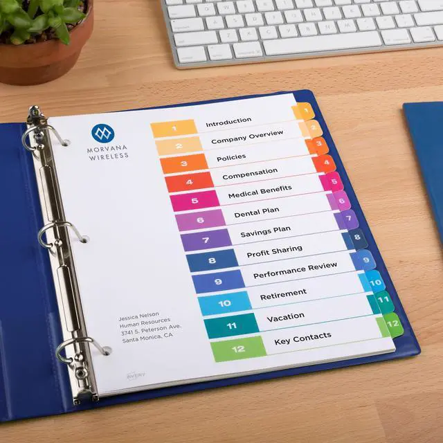 Alt view image 6 of 7 - 12 Tab Dividers for 3 Ring Binders, Customizable Table of Contents, Multicolor Tabs, 6 Sets (11196) (Pack of 6)