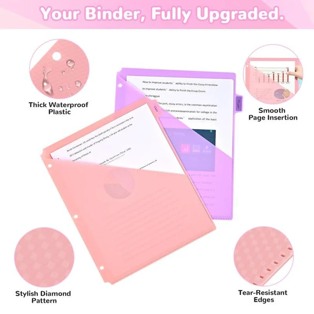 Alt view image 3 of 7 - 8 Tab Binder Dividers with Pockets - Heavy Duty Plastic Dividers for 3 Ring Binder, Letter Size Poly Page Separators with Tabs & Label Stickers, Diamond Texture, 8 Pastel Colors (12)