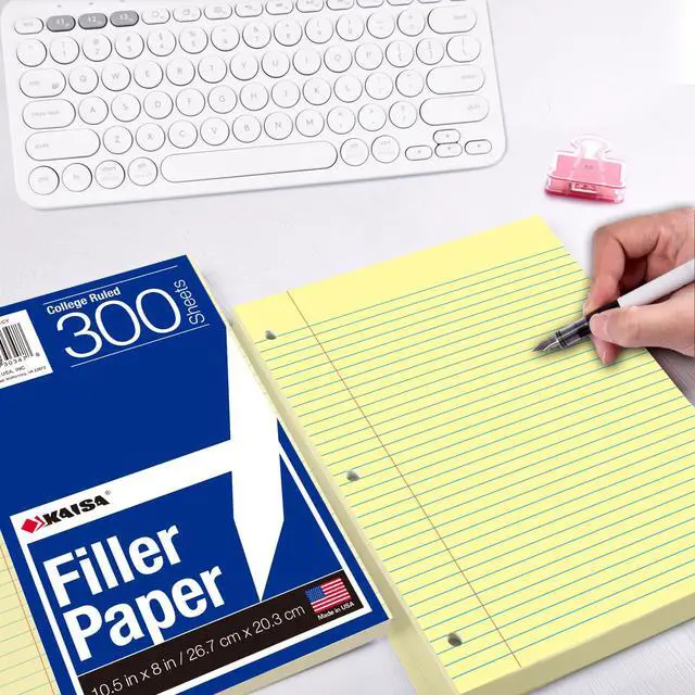 Alt view image 5 of 6 - Loose Leaf Notebook Paper, College Ruled, 300 Sheets Per Lined Paper, 8" x 10.5", 3 Hole Punched for 3 Ring Binder, Canary, Made In USA