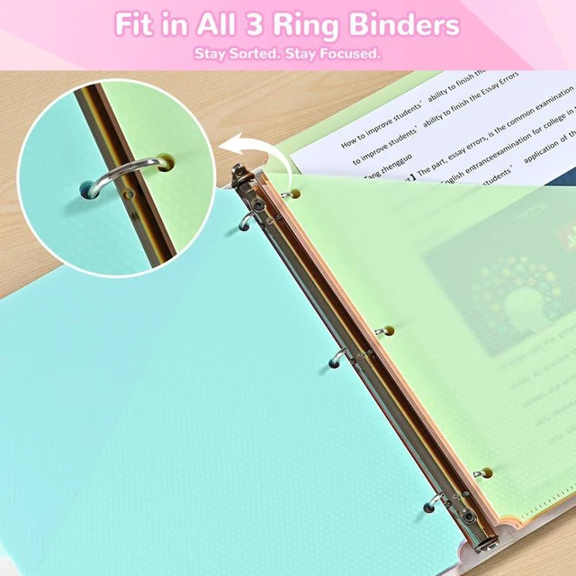 Alt view image 5 of 7 - 8 Tab Binder Dividers with Pockets - Heavy Duty Plastic Dividers for 3 Ring Binder, Letter Size Poly Page Separators with Tabs & Label Stickers, Diamond Texture, 8 Pastel Colors (12)
