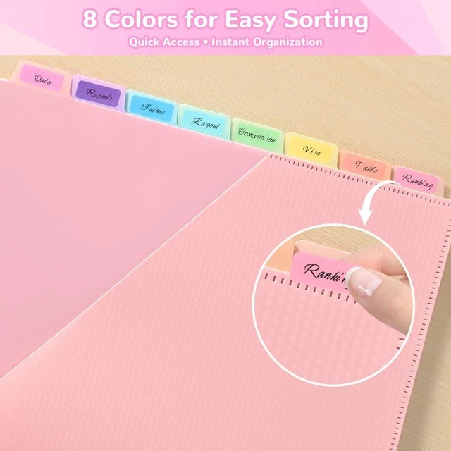 Alt view image 6 of 7 - 8 Tab Binder Dividers with Pockets - Heavy Duty Plastic Dividers for 3 Ring Binder, Letter Size Poly Page Separators with Tabs & Label Stickers, Diamond Texture, 8 Pastel Colors (12)