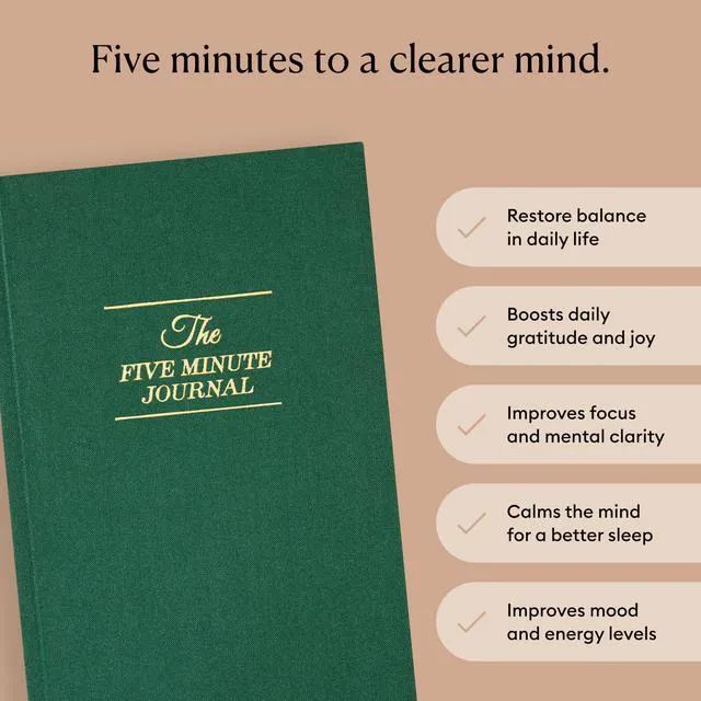 Alt view image 2 of 7 - The Five Minute Journal, Original Daily Gratitude 2025, Reflection Manifestation for Mindfulness, Undated Daily with Gold Foiling, Plastic-Free, Green