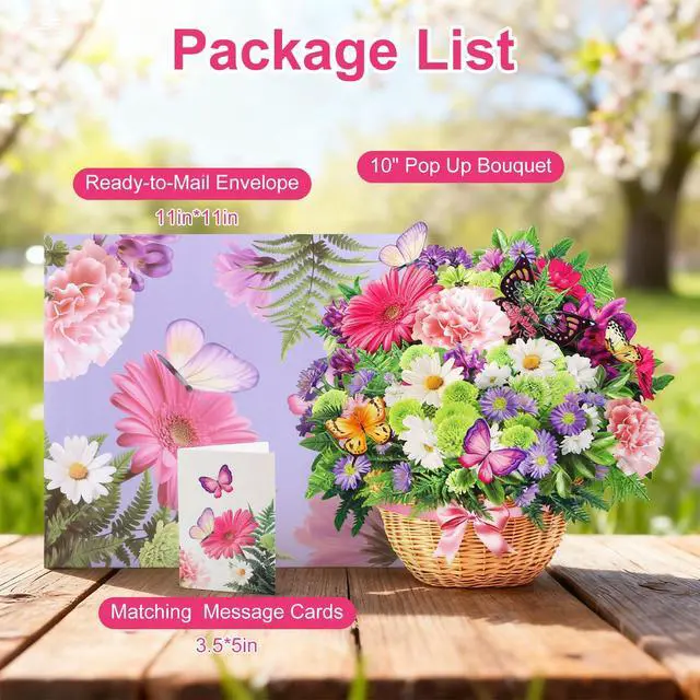 Alt view image 6 of 6 - Birthday Cards with Light & Music, 3D Pop Up Happy Birthday Card for Women Daisy and Butterfly,10 Inch Bouquet Card, Birthday Gift Card for Wife Mom Daughter Sister (Blank Notecard & Envelope)