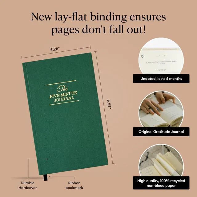 Alt view image 5 of 7 - The Five Minute Journal, Original Daily Gratitude 2025, Reflection Manifestation for Mindfulness, Undated Daily with Gold Foiling, Plastic-Free, Green