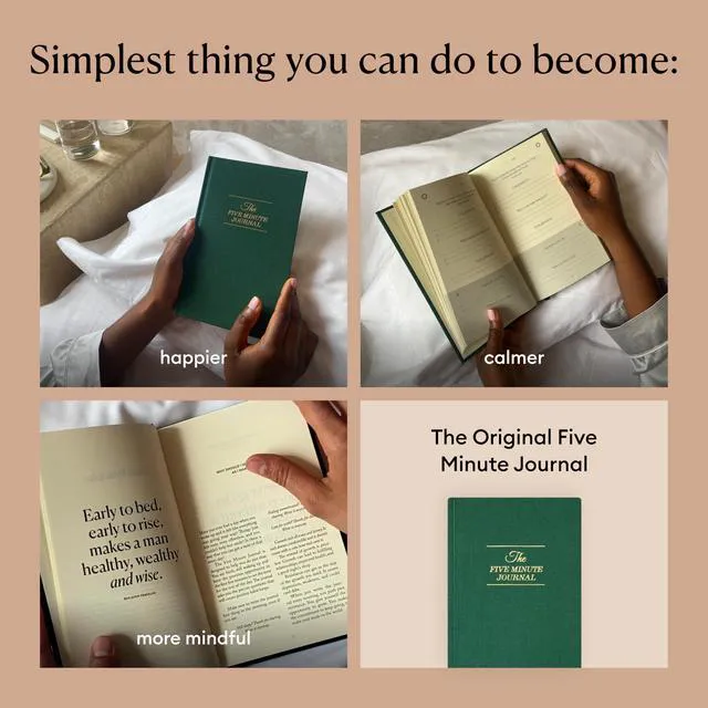 Alt view image 6 of 7 - The Five Minute Journal, Original Daily Gratitude 2025, Reflection Manifestation for Mindfulness, Undated Daily with Gold Foiling, Plastic-Free, Green