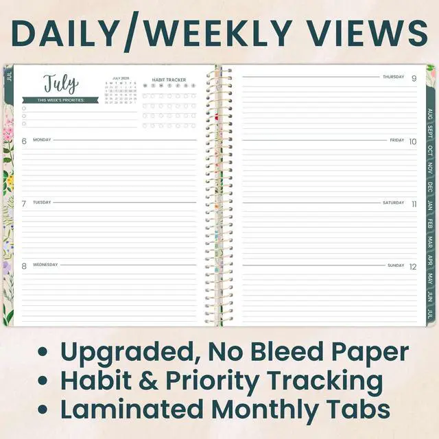 Alt view image 2 of 7 - 2026-2027 Planner (8.5 x 11") 13 Month Academic Year Organizer (July 2026 - July 2027) - Weekly & Monthly Agenda Book with Stickers & Tabs - Garden Party, Beige