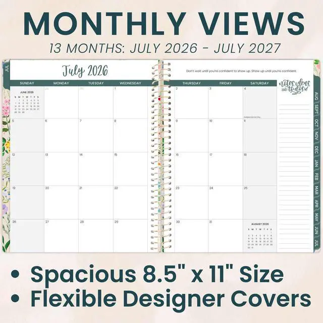Alt view image 3 of 7 - 2026-2027 Planner (8.5 x 11") 13 Month Academic Year Organizer (July 2026 - July 2027) - Weekly & Monthly Agenda Book with Stickers & Tabs - Garden Party, Beige