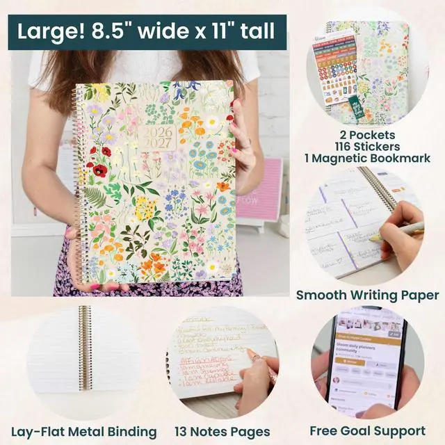Alt view image 5 of 7 - 2026-2027 Planner (8.5 x 11") 13 Month Academic Year Organizer (July 2026 - July 2027) - Weekly & Monthly Agenda Book with Stickers & Tabs - Garden Party, Beige