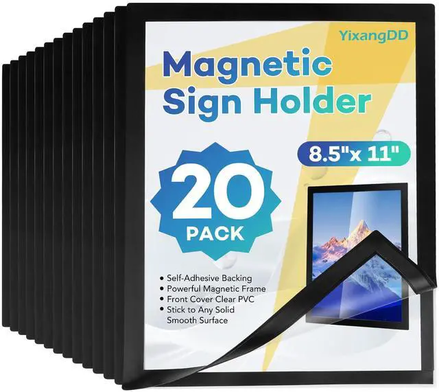 Main image of 20 Pack Magnetic Sign Holder 8.5 x 11, Magnetic Paper Holder Magnetic Self-Adhesive Document Holder, Clear PVC Poster Frame for Wall, Window, Office and Classroom