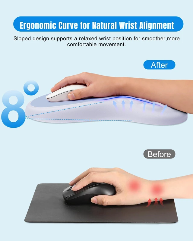 Alt view image 2 of 7 - Ergonomic Mouse Pad with Sloped Memory Foam Wrist Rest 3D Textured Wrist Cushion, Smooth Lycra Surface, Non-Slip PU Base, Comfortable Support for Office/Home Computer Desks