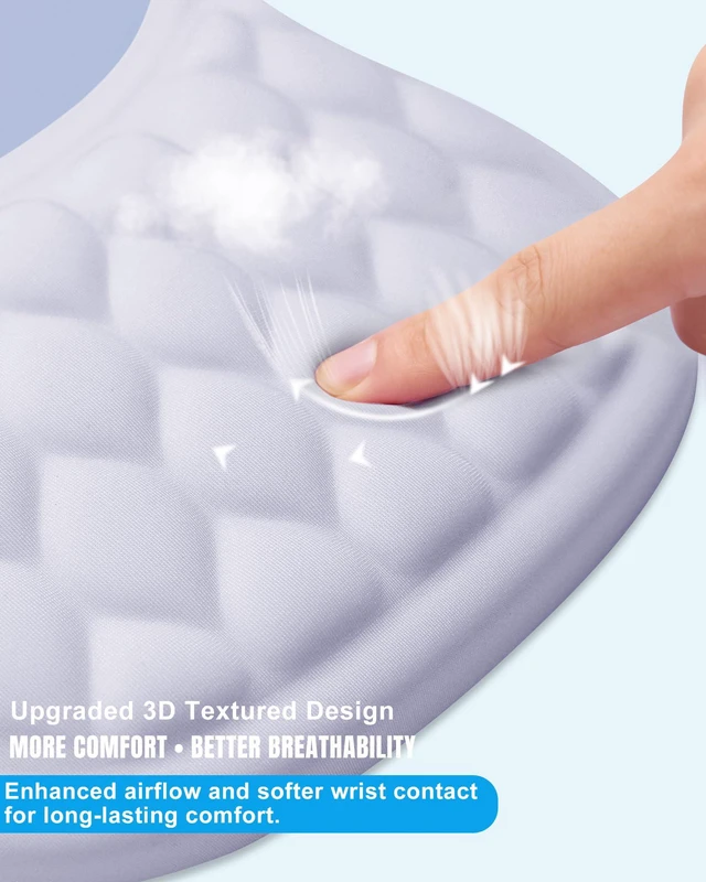 Alt view image 3 of 7 - Ergonomic Mouse Pad with Sloped Memory Foam Wrist Rest 3D Textured Wrist Cushion, Smooth Lycra Surface, Non-Slip PU Base, Comfortable Support for Office/Home Computer Desks