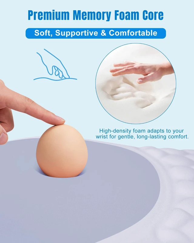 Alt view image 4 of 7 - Ergonomic Mouse Pad with Sloped Memory Foam Wrist Rest 3D Textured Wrist Cushion, Smooth Lycra Surface, Non-Slip PU Base, Comfortable Support for Office/Home Computer Desks
