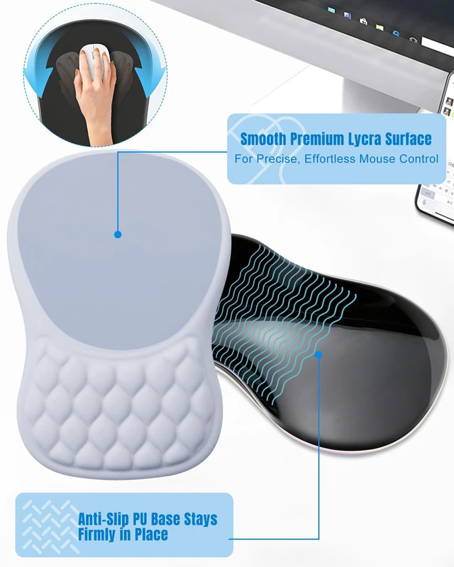 Alt view image 5 of 7 - Ergonomic Mouse Pad with Sloped Memory Foam Wrist Rest 3D Textured Wrist Cushion, Smooth Lycra Surface, Non-Slip PU Base, Comfortable Support for Office/Home Computer Desks