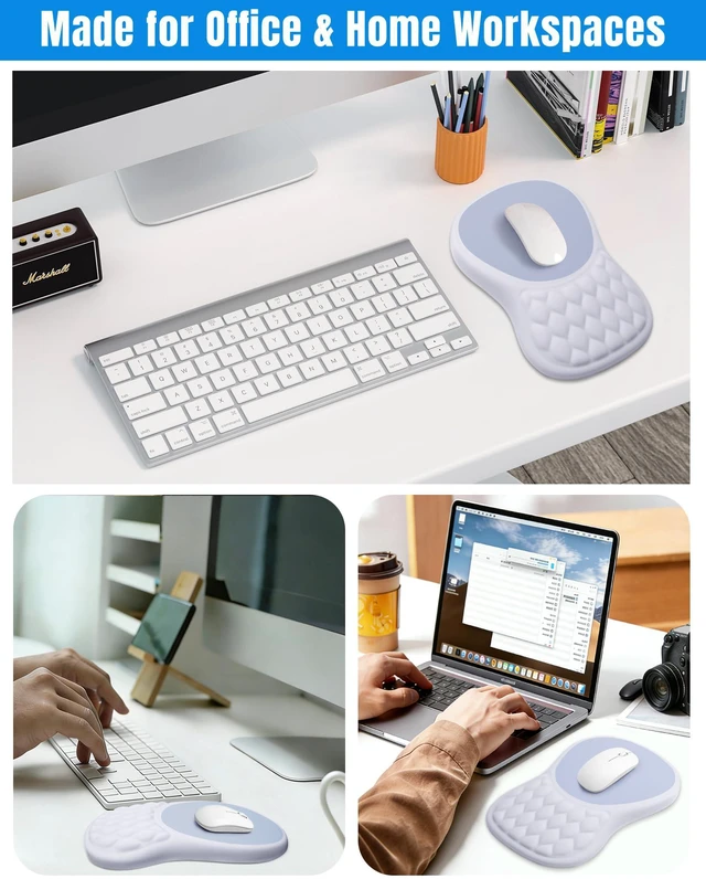 Alt view image 6 of 7 - Ergonomic Mouse Pad with Sloped Memory Foam Wrist Rest 3D Textured Wrist Cushion, Smooth Lycra Surface, Non-Slip PU Base, Comfortable Support for Office/Home Computer Desks