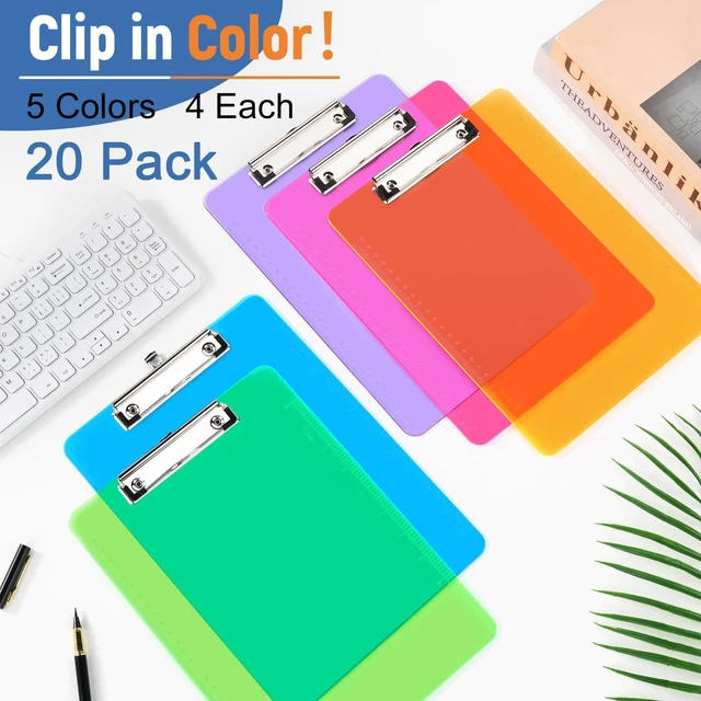 Alt view image 6 of 7 - Plastic Clipboards 20 Pack A4/Letter Size (8.5x11 Inch) - Transparent Colored Writing Boards with Low-Profile Clips & Hanging Loops, Lightweight & Sturdy for Office, School, Art Projects