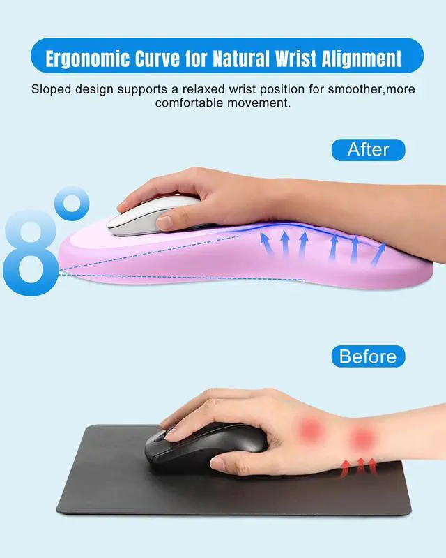 Alt view image 2 of 7 - Ergonomic Mouse Pad with Sloped Memory Foam Wrist Rest 3D Textured Wrist Cushion, Smooth Lycra Surface, Non-Slip PU Base, Comfortable Support for Office/Home Computer Desks