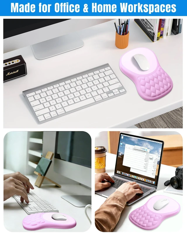 Alt view image 6 of 7 - Ergonomic Mouse Pad with Sloped Memory Foam Wrist Rest 3D Textured Wrist Cushion, Smooth Lycra Surface, Non-Slip PU Base, Comfortable Support for Office/Home Computer Desks