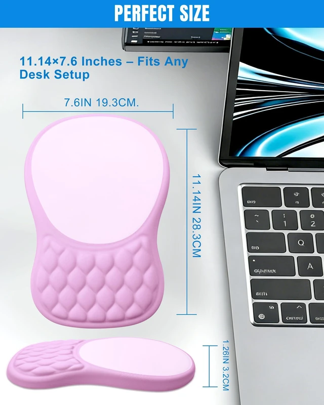 Alt view image 7 of 7 - Ergonomic Mouse Pad with Sloped Memory Foam Wrist Rest 3D Textured Wrist Cushion, Smooth Lycra Surface, Non-Slip PU Base, Comfortable Support for Office/Home Computer Desks