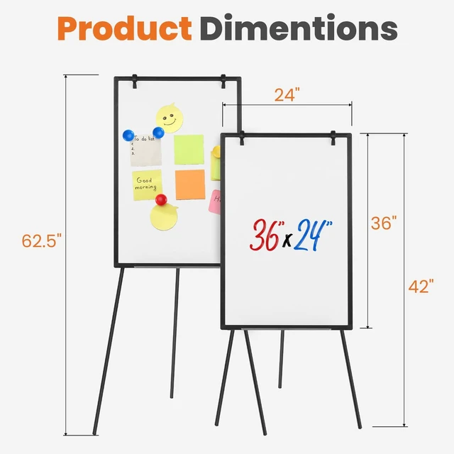 Alt view image 2 of 7 - 36" x 24" Magnetic White Board with Stand, Standing Dry Erase Board, Whiteboard with 1 Dry Eraser & 2 Multicolor Markers & 4 Magnetic Pins, Aluminium Frame for Home, School, Office, Black