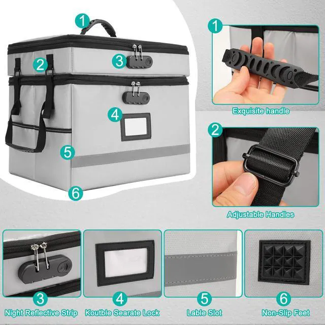 Alt view image 2 of 7 - Fireproof File Organizer with Lock, 2 Layer File Box with Combination Lock, Important Document Organizer Box with Lids, Portable File Folder Organizer with Handle