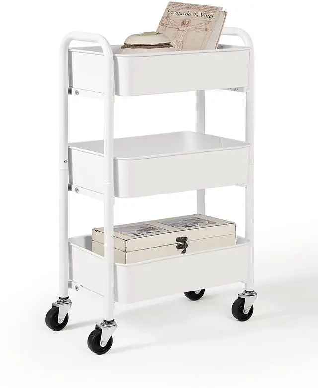 Main image of 3-Tier Delicate Compact Rolling Metal Storage Organizer - Mobile Utility Cart Kitchen/Under Desk Cart with Caster Wheels - WHT (15.35" X 10.24" X 26.8"H)