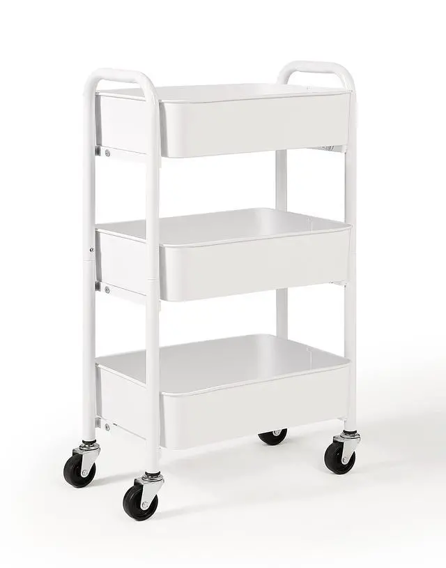 Alt view image 2 of 6 - 3-Tier Delicate Compact Rolling Metal Storage Organizer - Mobile Utility Cart Kitchen/Under Desk Cart with Caster Wheels - WHT (15.35" X 10.24" X 26.8"H)