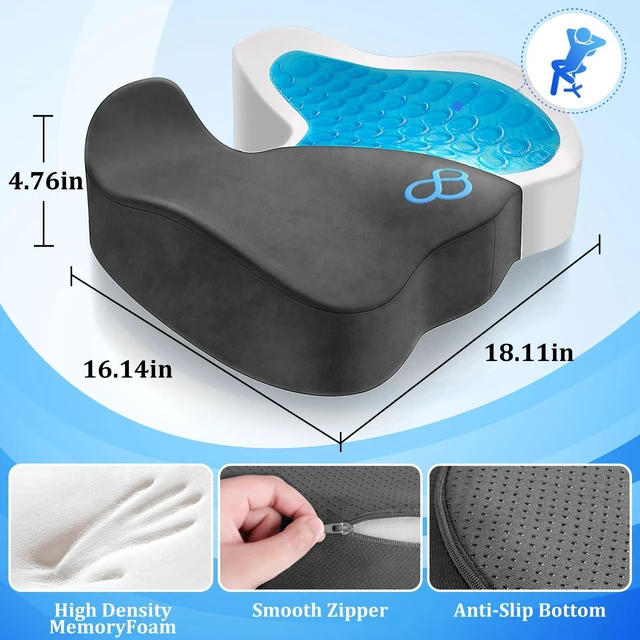 Alt view image 5 of 7 - Seat Cushion, Gel Memory Foam Office Chair Cushions, (Grey) Anti-Slip Back & Removable Cover, Ergonomic Tailbone Support Seat Cushion, Memory Foam Seat Cushion for Office