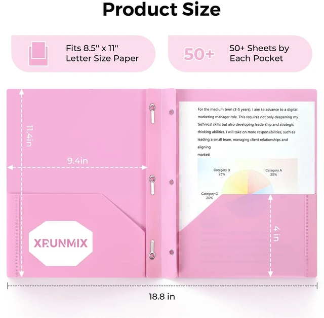 Alt view image 2 of 7 - Two-Pocket-Folders with 3 Prongs, Letter Size Plastic Folders with Pockets and Prongs, Poly Plastic Folders for Office & School. 6 Pastel Colors (Assorted Colors - 12 Packs)