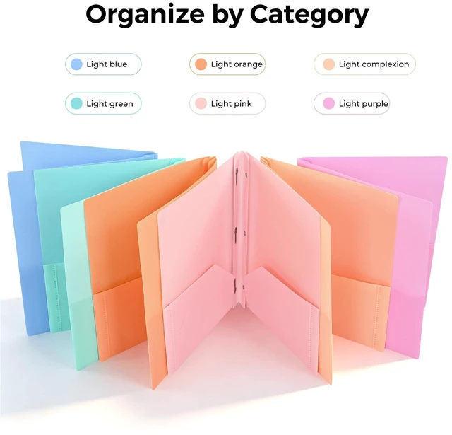 Alt view image 3 of 7 - Two-Pocket-Folders with 3 Prongs, Letter Size Plastic Folders with Pockets and Prongs, Poly Plastic Folders for Office & School. 6 Pastel Colors (Assorted Colors - 12 Packs)