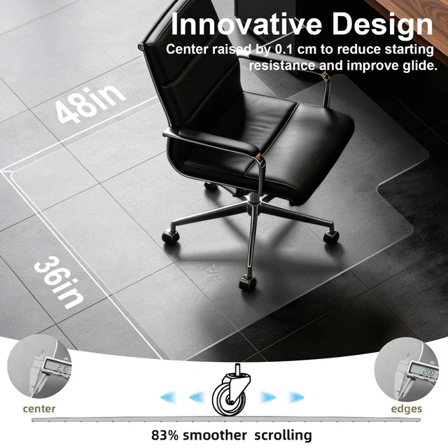 Alt view image 4 of 6 - Clear Chair Mat for Hard Floor, 36" x 48" Heavy Duty Desk Mat, Convex Durable Thick PVC, Anti-slip Grip Backing, Smooth Rolling Surface, Scratch-resistant Surface