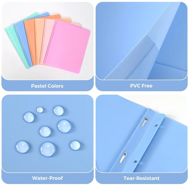 Alt view image 6 of 7 - Two-Pocket-Folders with 3 Prongs, Letter Size Plastic Folders with Pockets and Prongs, Poly Plastic Folders for Office & School. 6 Pastel Colors (Assorted Colors - 12 Packs)
