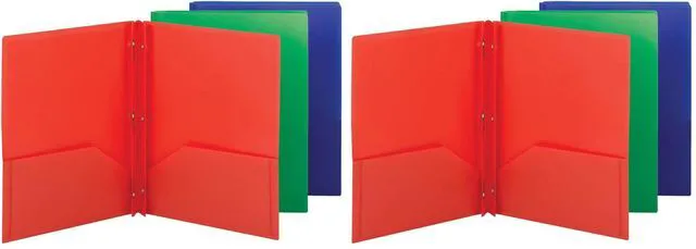 Main image of Poly Two-Pocket Folder,Three-Hole Punch Prong Fasteners,Letter Size,Assorted Colors,3 per Pack (87737),(Pack of 2)