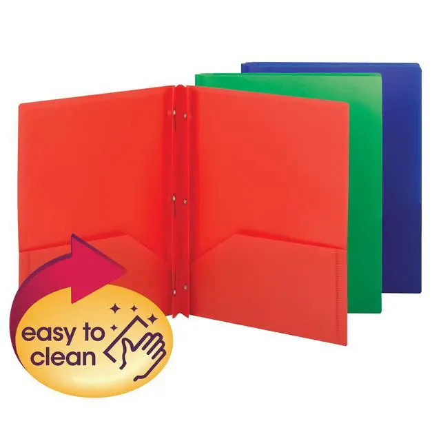 Alt view image 3 of 5 - Poly Two-Pocket Folder,Three-Hole Punch Prong Fasteners,Letter Size,Assorted Colors,3 per Pack (87737),(Pack of 2)