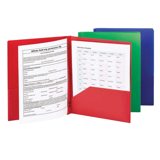 Alt view image 5 of 5 - Poly Two-Pocket Folder,Three-Hole Punch Prong Fasteners,Letter Size,Assorted Colors,3 per Pack (87737),(Pack of 2)