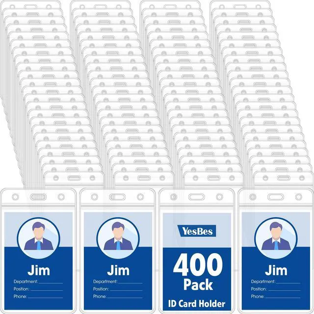 Main image of 400 Pcs Vertical Badge Holders, Waterproof ID Badge Holder, Clear ID Card Holder with Resealable Zip for Proximity Cards, RFID, Credit Cards