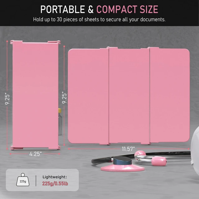 Alt view image 5 of 7 - Nursing Clipboard Foldable Without Edition Cheat Charts, 3 Layers Aluminum, Nurse Board w/Low Profile Clip&Pen Clip Pocket, Pink