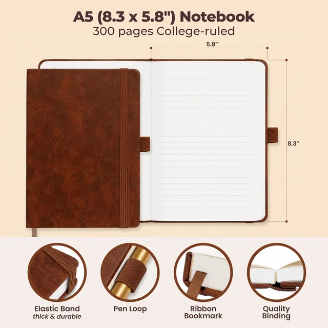 Alt view image 3 of 7 - 3 Pack A5 Lined Leather Journals for Writing - 300 Pages Each Notebook Thick hardcover journals for writing. Journal for men & women. Premium leather bound notebook for work & daily journaling