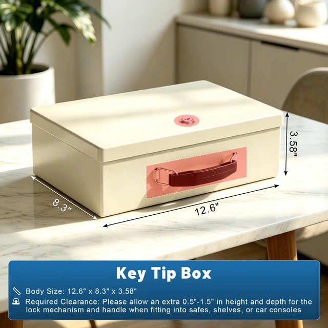 Alt view image 4 of 7 - Fireproof Document Box with Key Lock, Small Safe Box for Valuables, Fire and Water Resistance, Fireproof Lock Box for Passport, Cash, Tablet, Exterior 12.6'' x 8.3'' x 3.58'' Beige