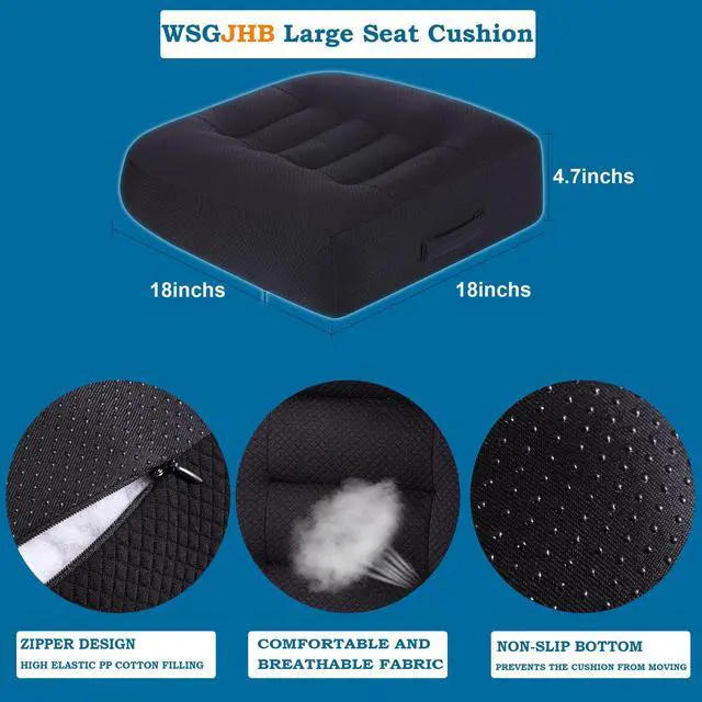 Alt view image 7 of 7 - Office Chair Cushion Pillow Adult Seat Cushions for Short People Car Booster Effectively Increase Field of View Lower Back Fatigue Relief, Cars Office Home Anti-Slip 18x18x4.7"Black-Medium